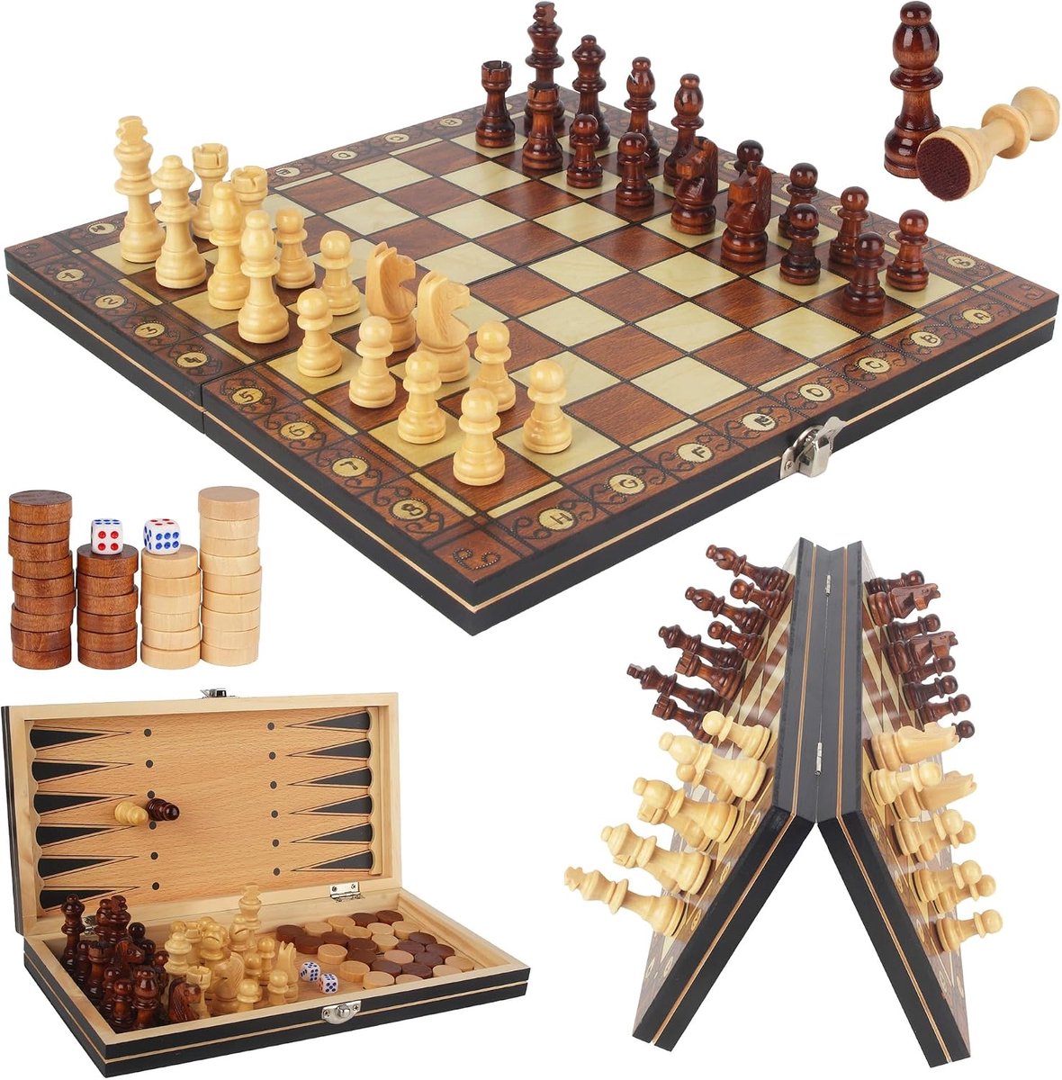 Schaakbord 3-in-1, 29 x 29 cm, draagbaar schaakbord, magnetisch