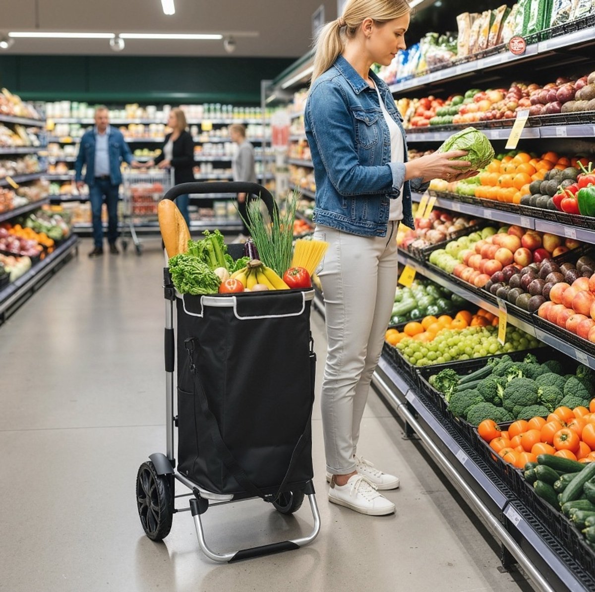 COVREO boodschappentrolley 45,5 x 35,5 x 97 cm zwart, aluminium 40L met koelvak