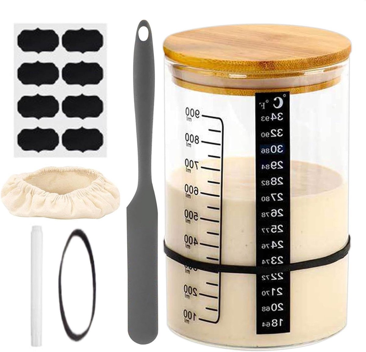 Zuurdesem Starter Pot - Bakfermentatie Set - Zuurdesem Maken - Met Temperatuurmeter - 23 x 16 x 13 cm - Natuurlijk