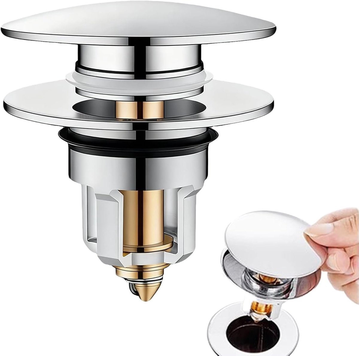 Step Washbasin 34-40 mm Sink Stop Brass Pop Up Drain Valve with Drain Strainer Magic Stopper, Basin, Anti-clogging for - ShopVlot