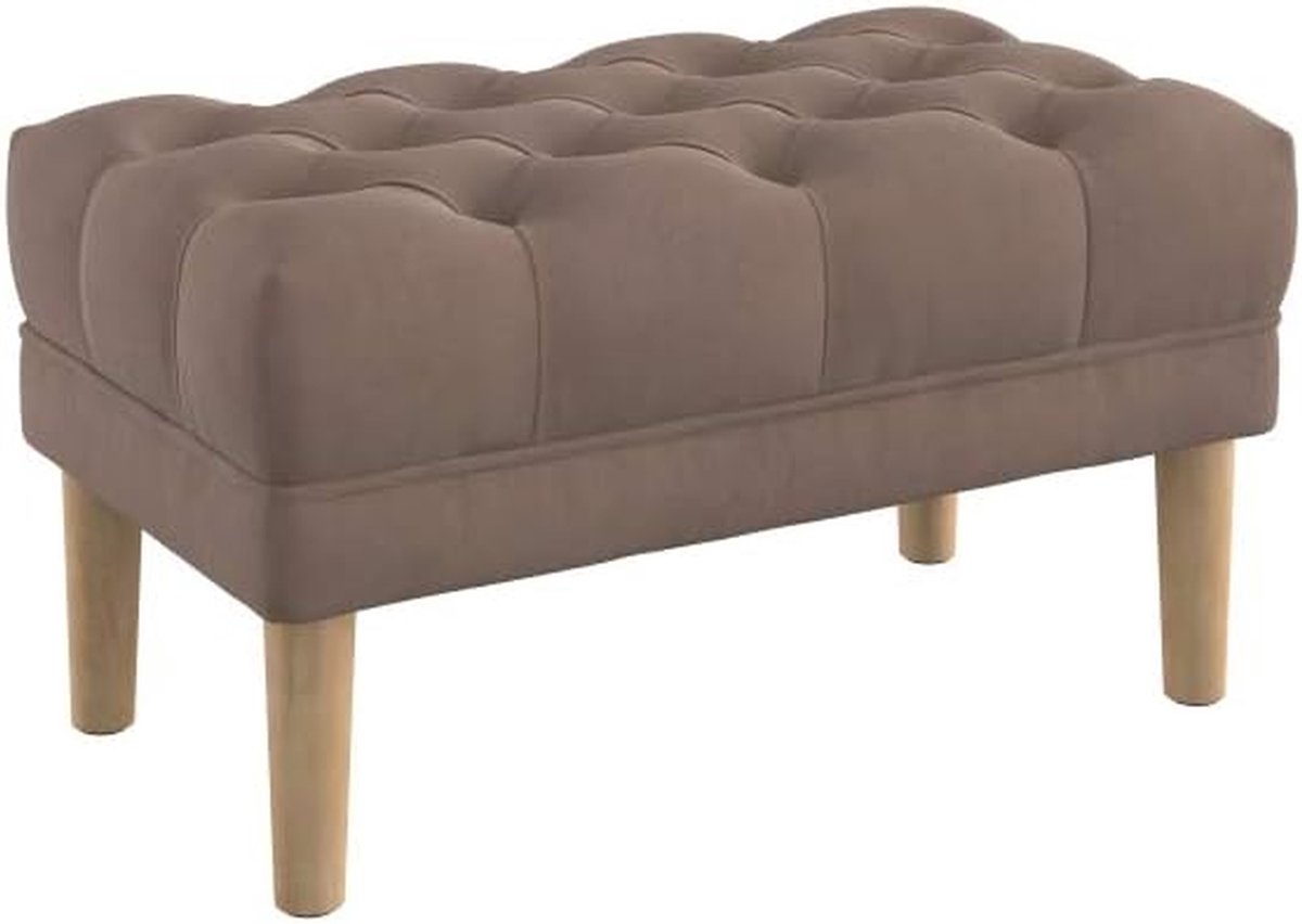 Zitbankje Gestoffeerd - Voetenbankje Hocker - Comfortabel Zitten - Diep Geknoopt Blad - 80 cm breed - Bruin