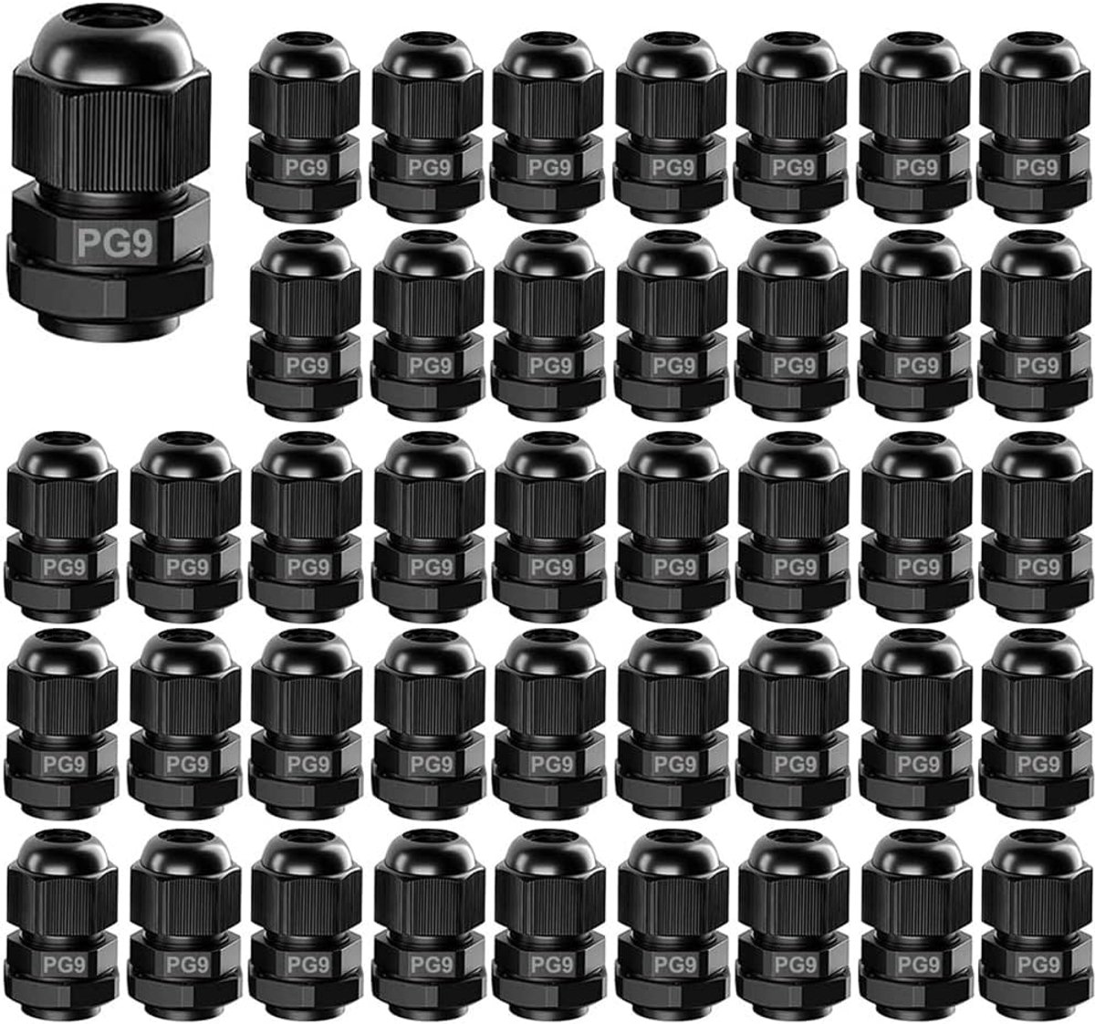 GUUZI 42pcs PG9 Cable Gland, IP68 Waterproof Plastic Adjustable 4-8mm Cable Glands Joints with Gaskets (Black) - ShopVlot