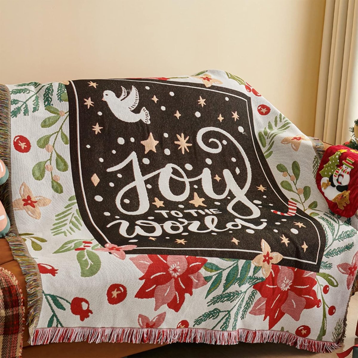 LumiSyne Christmas Decorative Blankets Cotton Woven Throw With Tassel Christmas Theme Pattern Carpet Scarf Decorative - ShopVlot