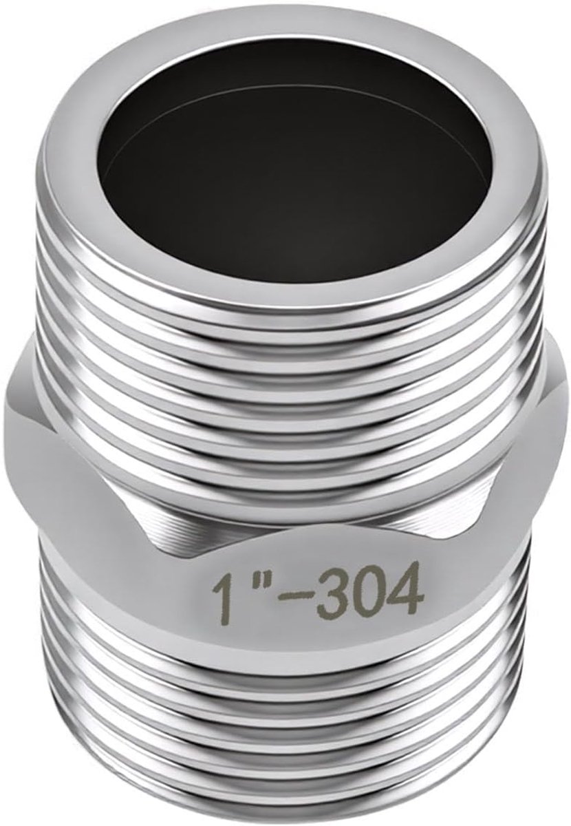SnelShoppen - 2 Stuks Dubbele Tepel Buiten Gewinde Fitting 304 RVS DN25 Mannelijk naar Mannelijk Rechte Pijp Hex Fitting 1 Inch Draad Connector