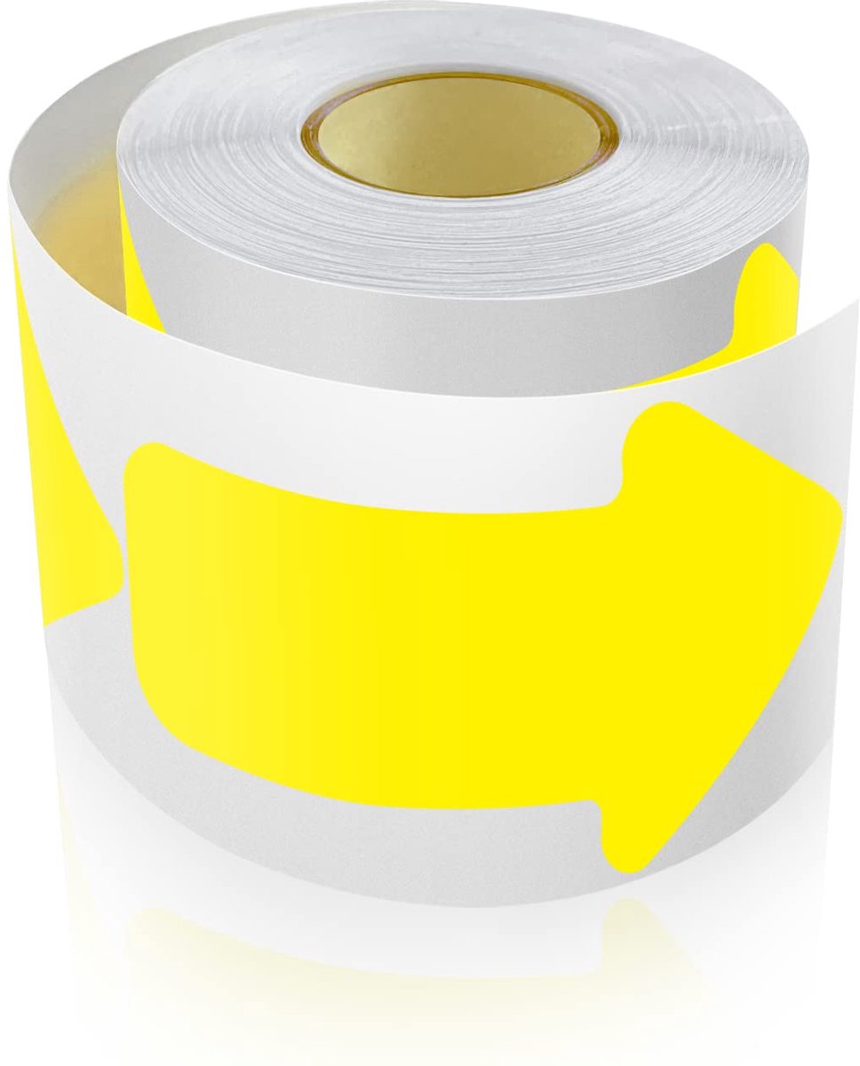 SnelShoppen - 200 Stuks Pijl Stickers 7,6 X 15,2 Cm Vloermarkering Rol Zelfklevende Vloer Stickers Weerbestendig Fluorescent Geel voor Evenementen en