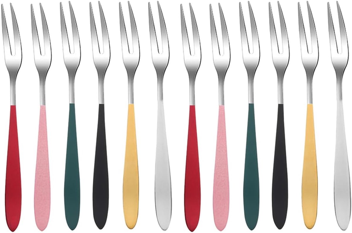 SnelShoppen - Fruit Forks Picks RVS - 12 Stuks Cocktail Forks, Aperitif Prikkers voor Fruit, Dessert, Cherries, Bento, Bruiloft en Feestjes