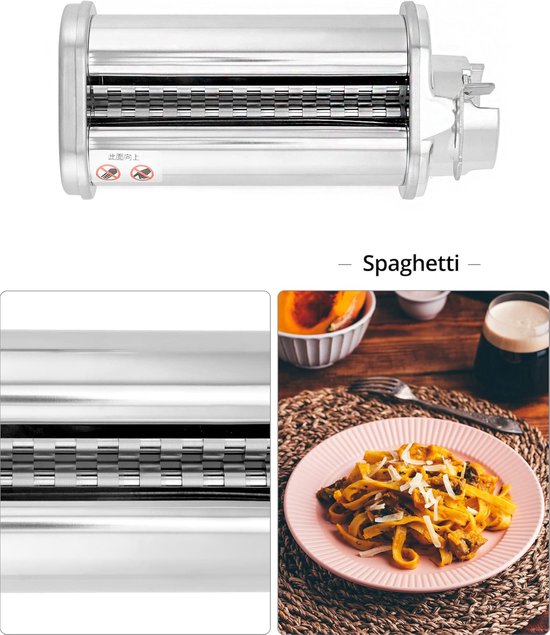 Pastamaker Accessoires - Pastavelroller Snijder - Zelf Pasta Maken - Set van 3 Opzetstukken - 8 Dikte Instellingen - Zilver van Pastamaker — afbeelding 4