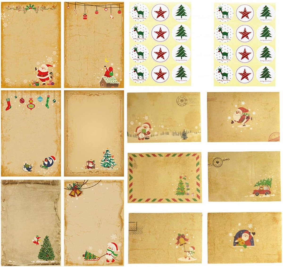 SnelShoppen - Kerststationery met Enveloppen Set, 24 Stuks Kerstkaarten, Vouwkaarten, Kerstgroeten, Blanko Groetekaarten, Hoogwaardig Kraftpapier, Fee