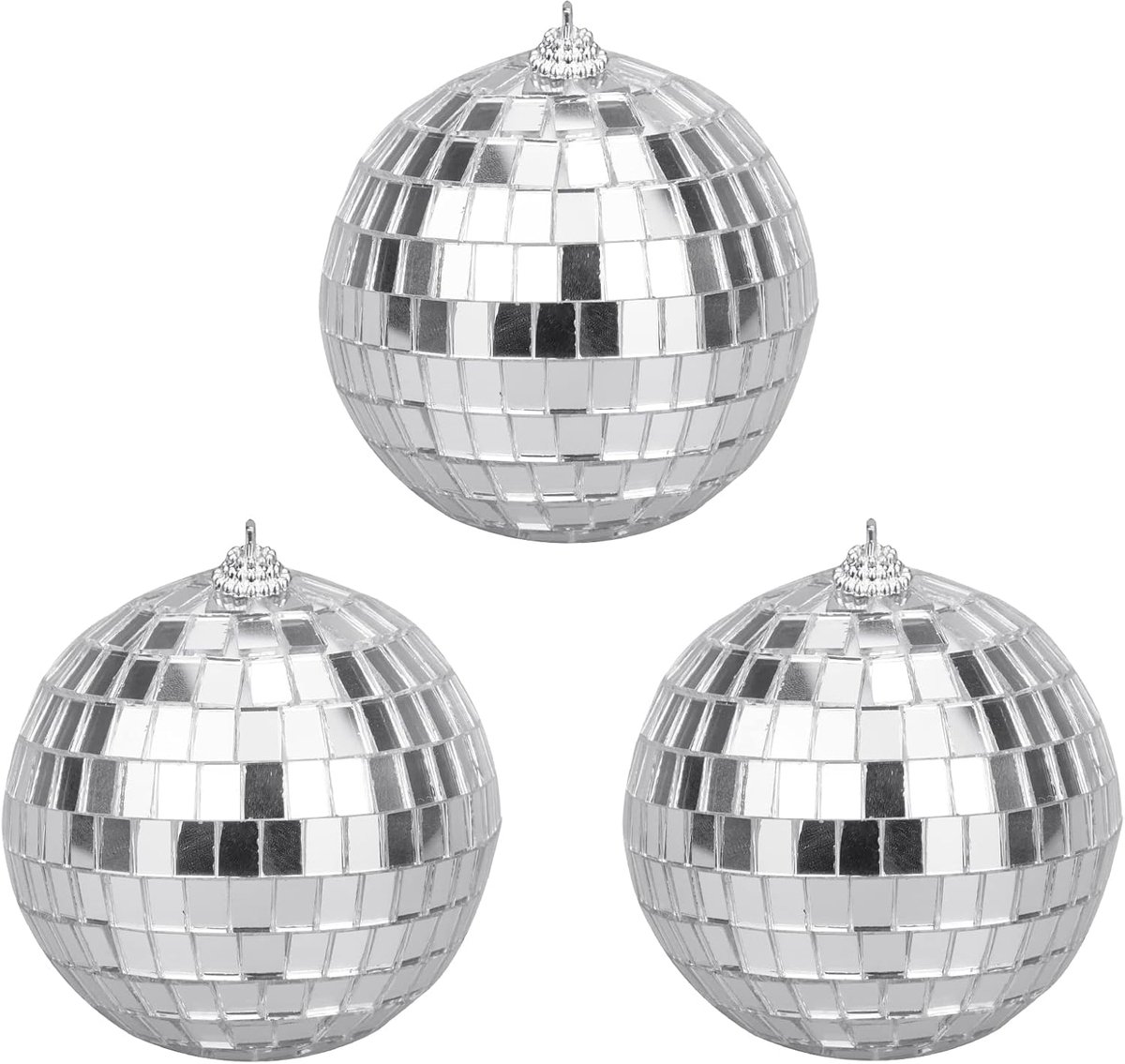 SnelShoppen - 3 Stuks Mini Disco Ballen 8 cm Spiegelbollen Set Zilveren Ballen voor Kerstboomdecoratie, Verlichtingseffecten, Feest, Bruiloft