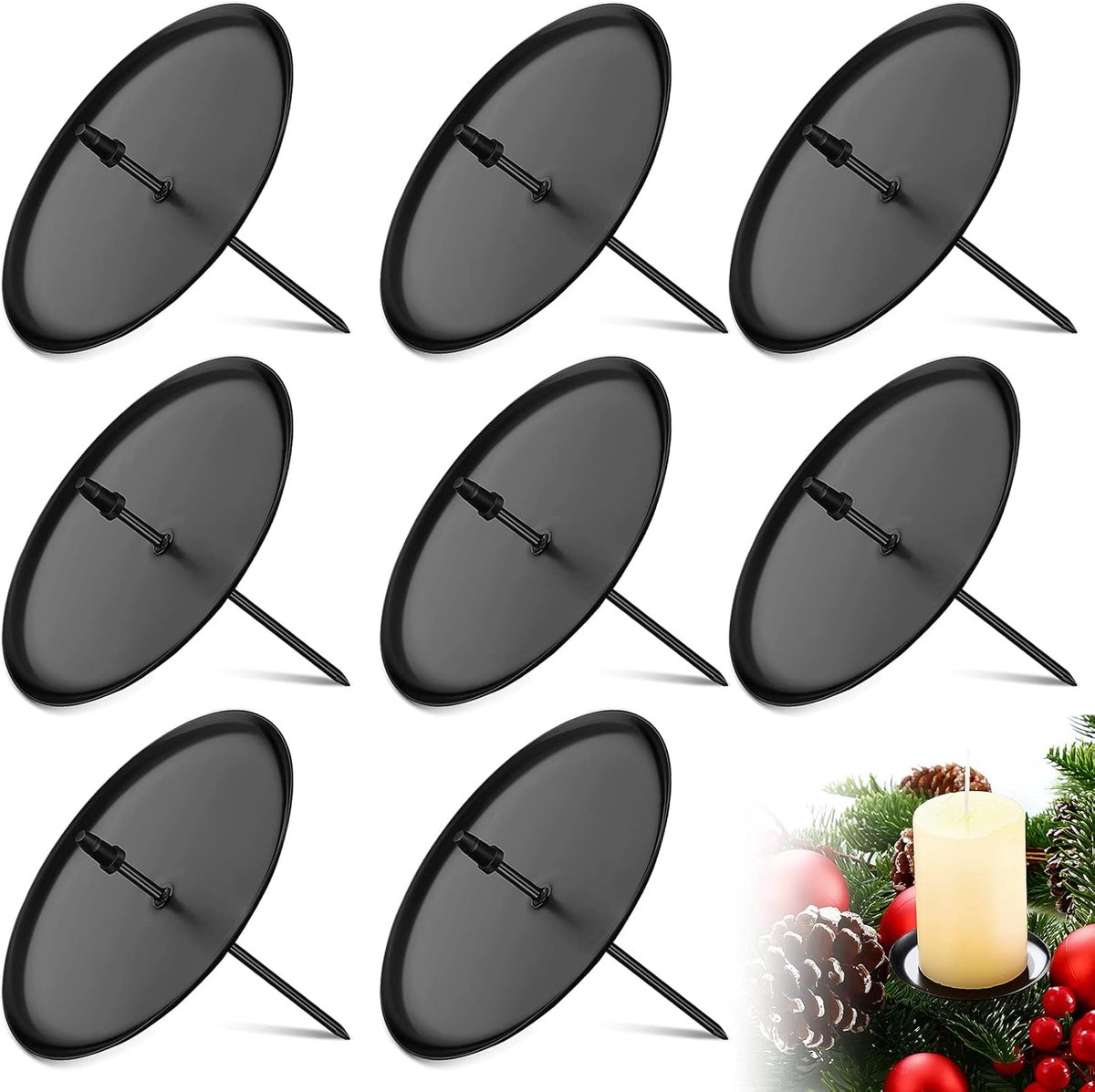 8pcs 6cm/2.4inch Advent Wreath Candle Holder Metal Candlestick Advent Candle Plate Candle Plug for Advent Christmas - ShopVlot