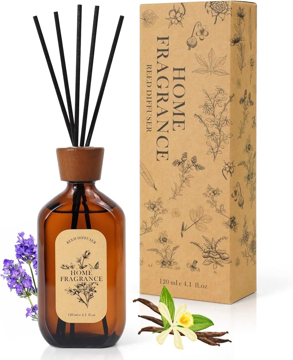 SnelShoppen - Lavendel en Vanille Geurstokjes 120ml - Luxe Geurverspreider met 6 Stokken - Perfect voor Thuis en Op Kantoor - Aromatherapie voor Ontsp