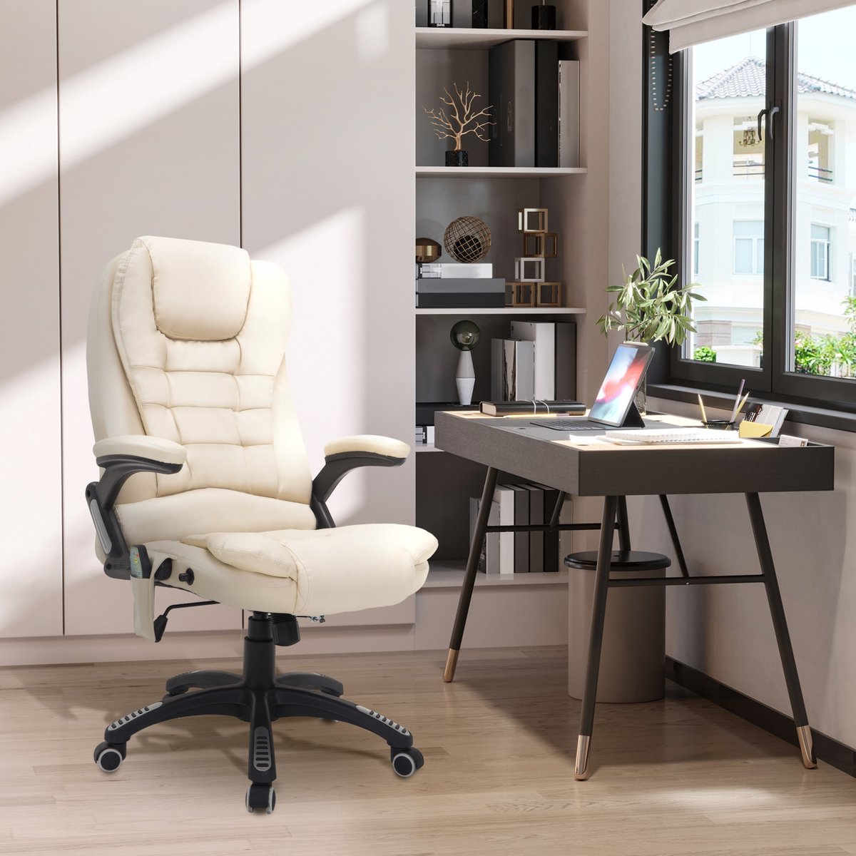 COVREO Bureaustoel 68x74x121 cm beige, kunstleer met massage en warmte