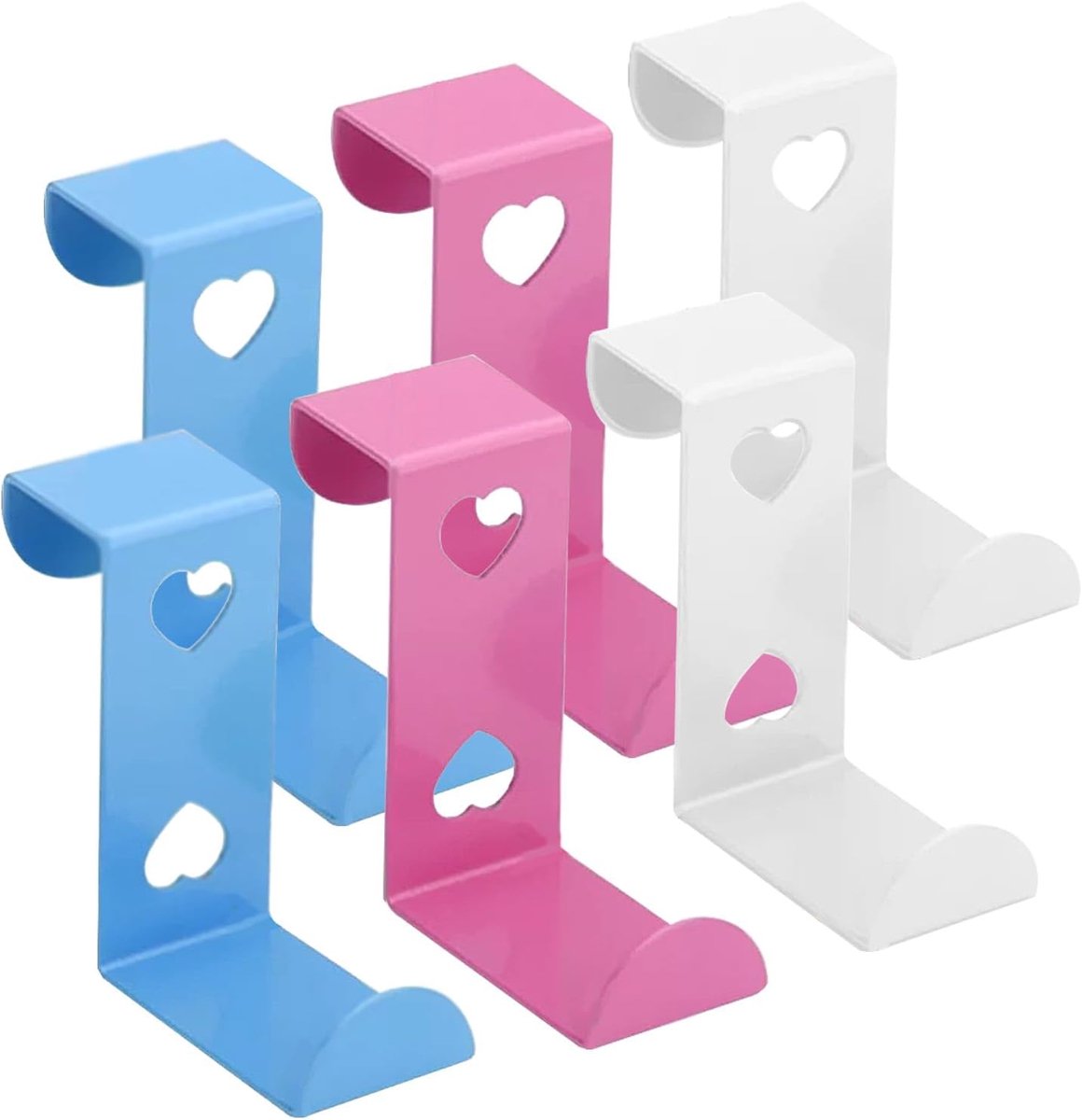 SnelShoppen - 6 Stuks RVS Deurhaken met Hartvorm, Zware Deurhangers voor Jas, Handdoek, Tas, Badjas - Roze, Blauw, Wit - Ideaal voor Thuis, Kantoor en