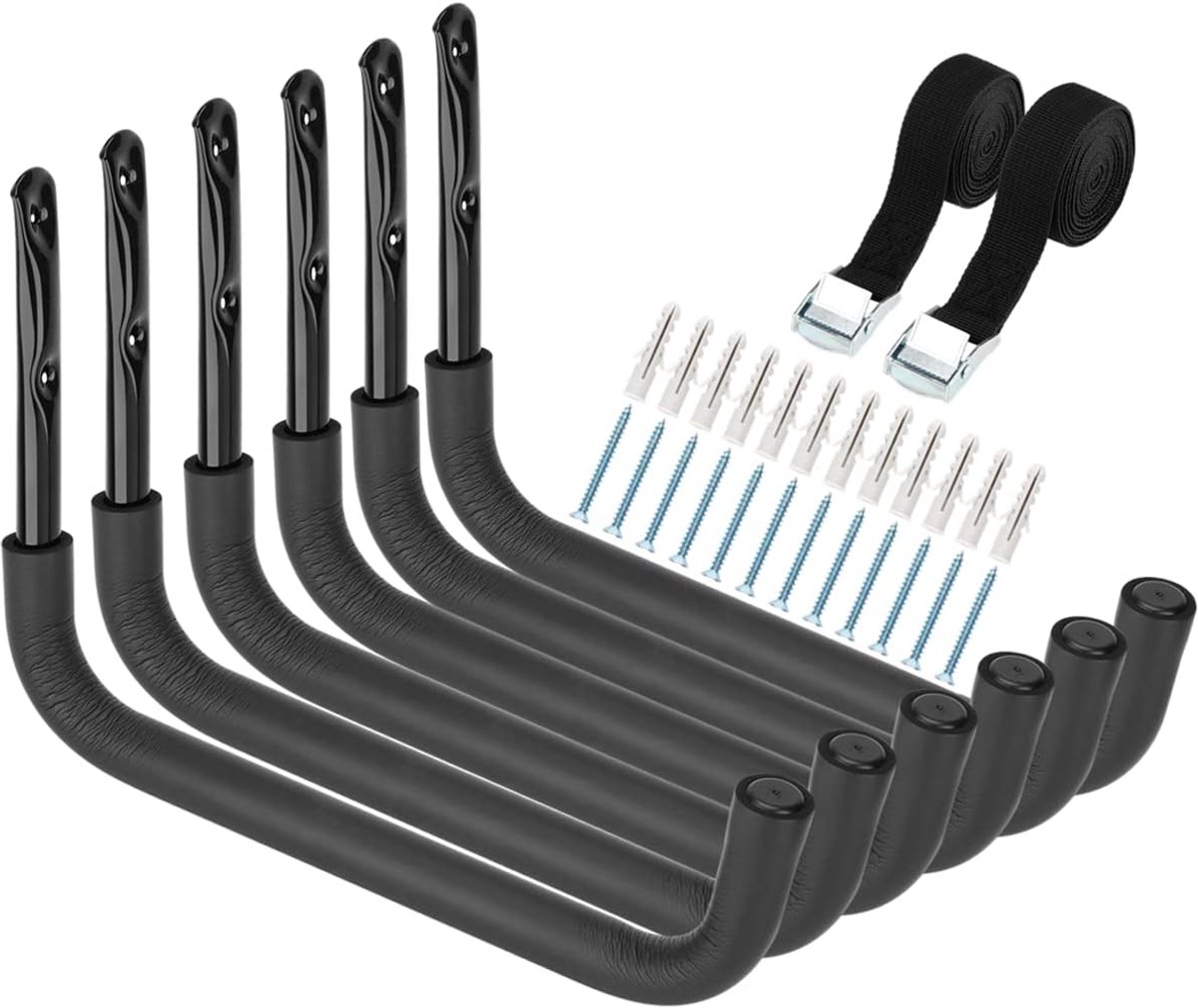 6 Pack Kayak Storage Racks, 15.5" Heavy Duty Garage Storage SUP Hooks, Wall Mounted Surfboards Hanger (15.5 inches) - ShopVlot