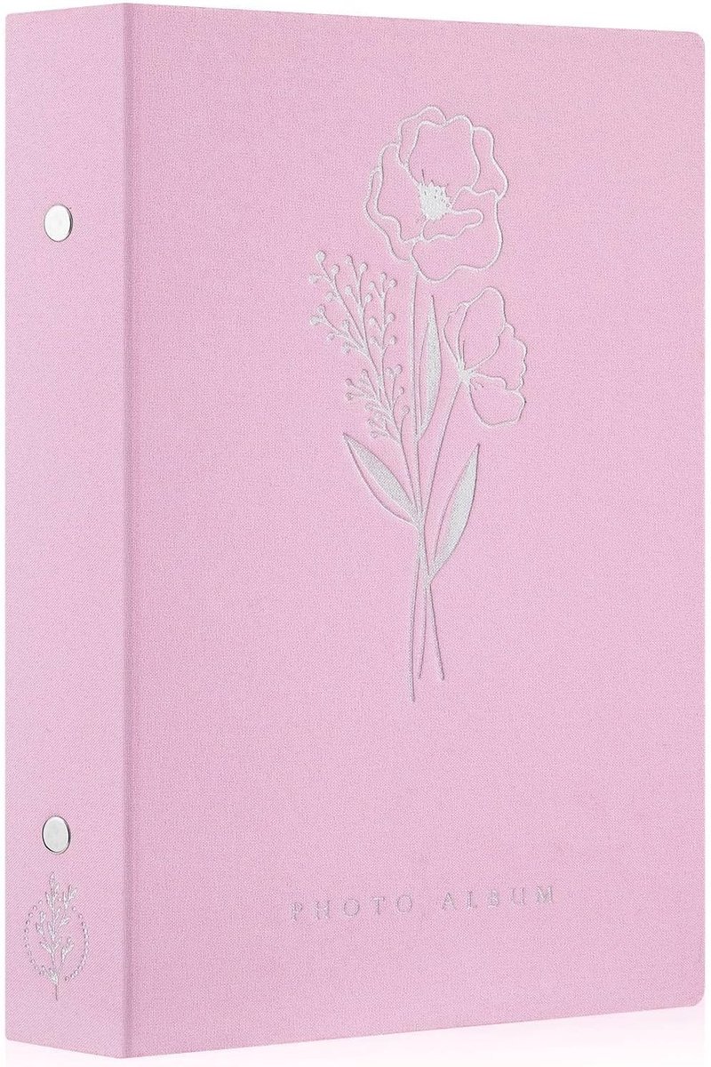 SnelShoppen - Fotoalbum 6x4 inch voor 300 foto’s, linnen hoes, 50 bladen, voor liggende foto's van 10x15 cm, roze, ideaal voor herinneringen en cadeau