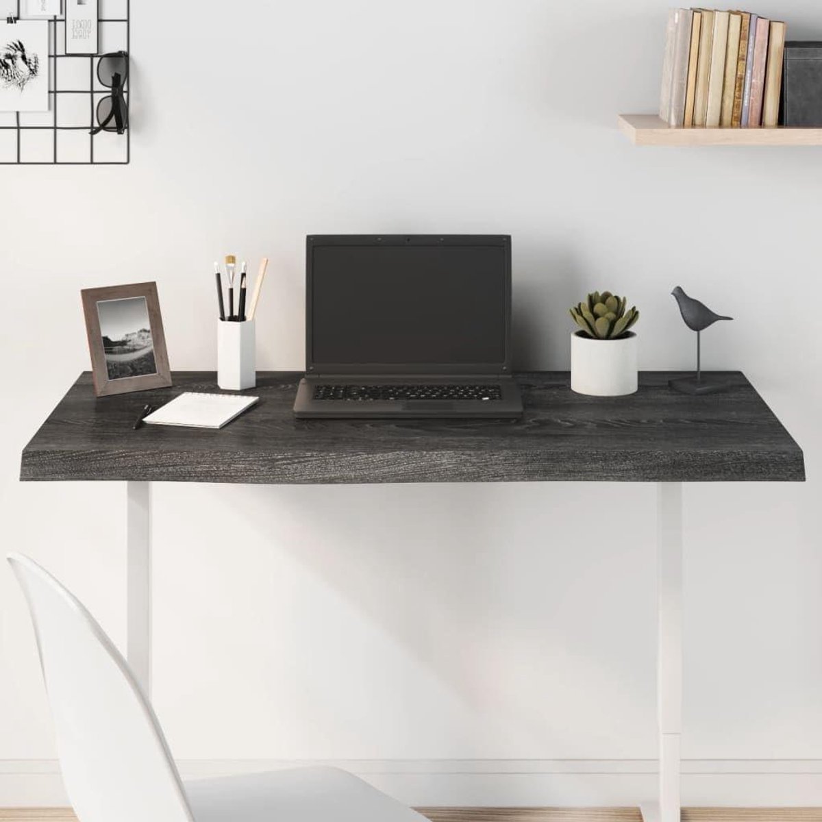 Tafelblad Eiken - Bureau blad - Tafel Vernieuwen - Massief Eikenhout - 100 x 60 cm - Donkergrijs