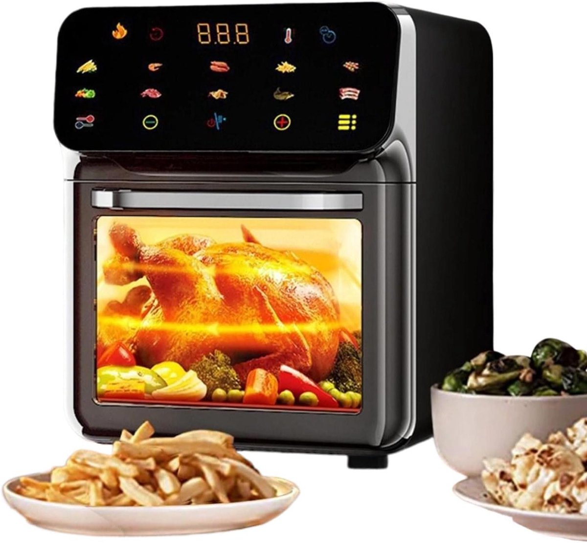 Luchtfriteuse Oven - Heteluchtoven Airfryer - Gezinsmaaltijden Bereiden - Dubbele Temperatuurzone - 18 Liter - Zwart