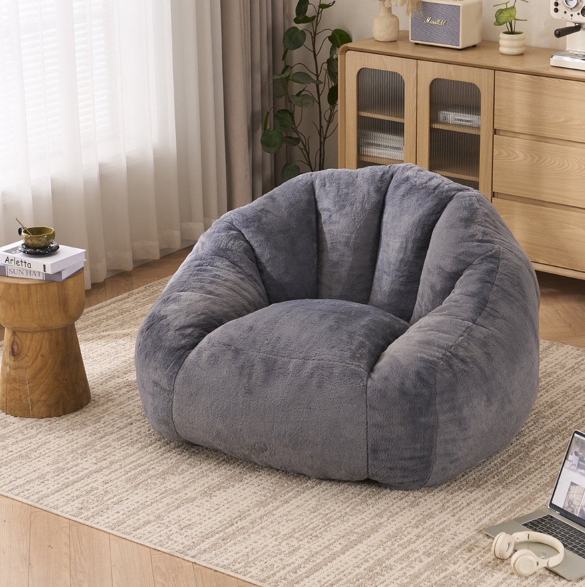 MIVRAY Zitzakstoel 111 x 123 x 75 cm - Met Rugleuning En Foamvulling - Voor Woonkamer, Slaapkamer En Leeshoek - Polyester Grijs