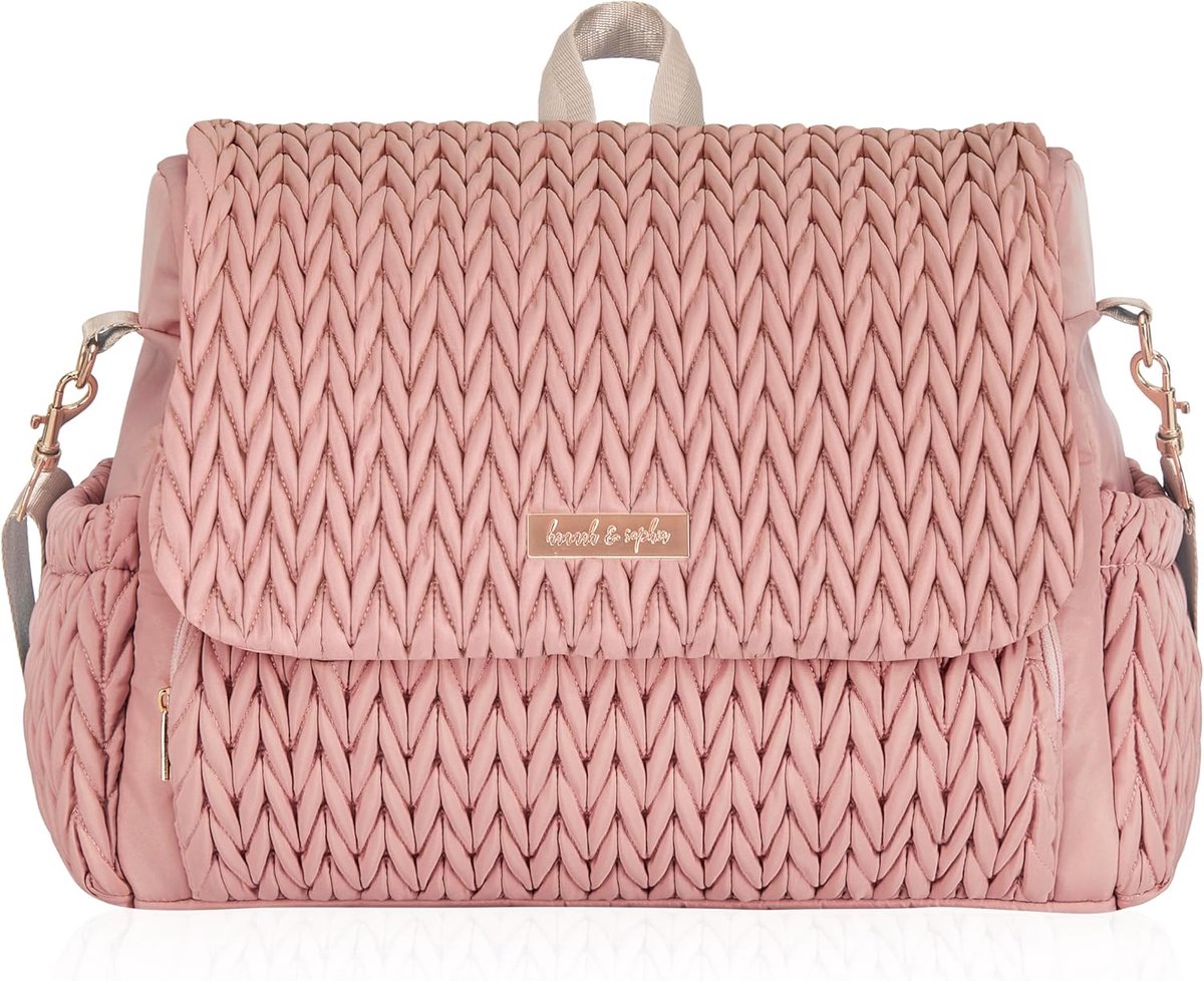 SnelShoppen - Convertible Luiertas en Rugzak in Roze Polyester - Grote Opbergruimte met 3 Ritsvakken en 4 Buitenvakken - Perfect voor Baby's en Kinder