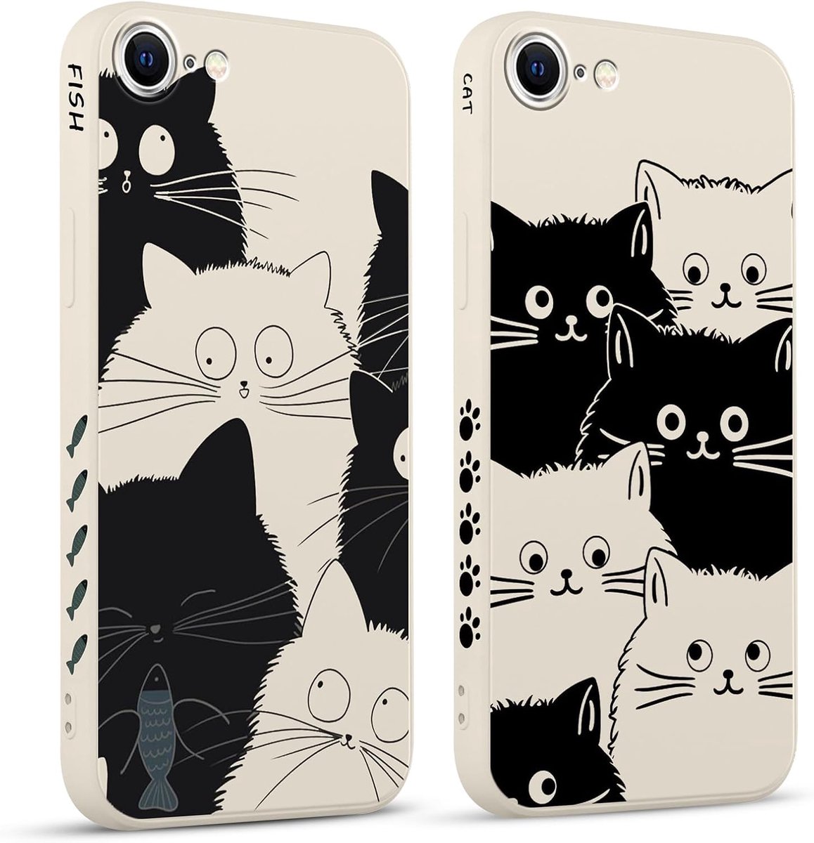 2 stuks beschermhoes voor Samsung Galaxy A52 / A52s 5G 6,5 inch (16,5 cm) schattig esthetisch kattenpatroon, paars, zacht, vrouwenbescherming, dun, anti-camera, stootvast, zachte siliconen TPU