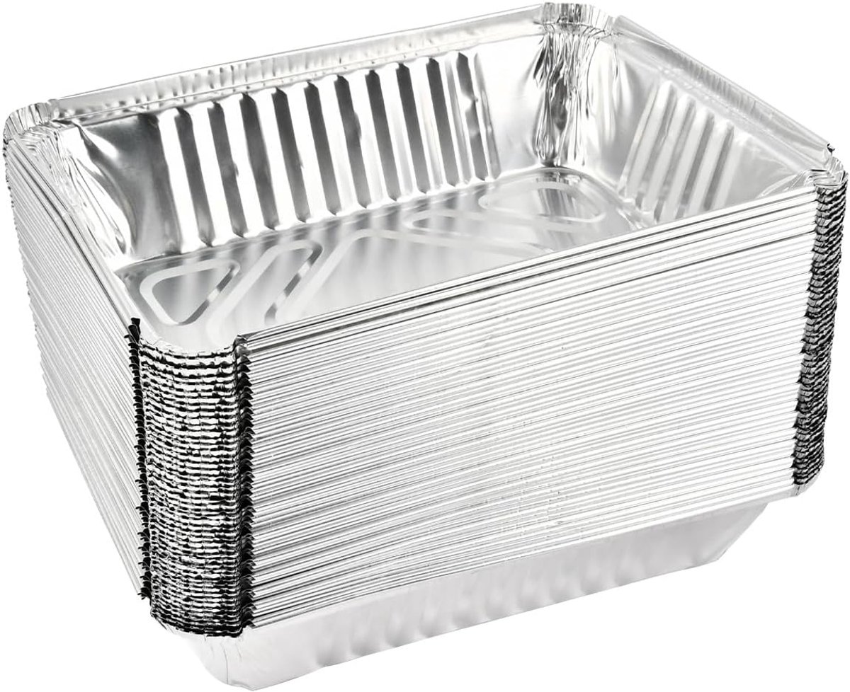50 wegwerp-aluminium vormen, 1000 ml, aluminium schalen, vetopvangbak voor grill, aluminium, rechthoekige containers van aluminium voor koken, braden en bewaren