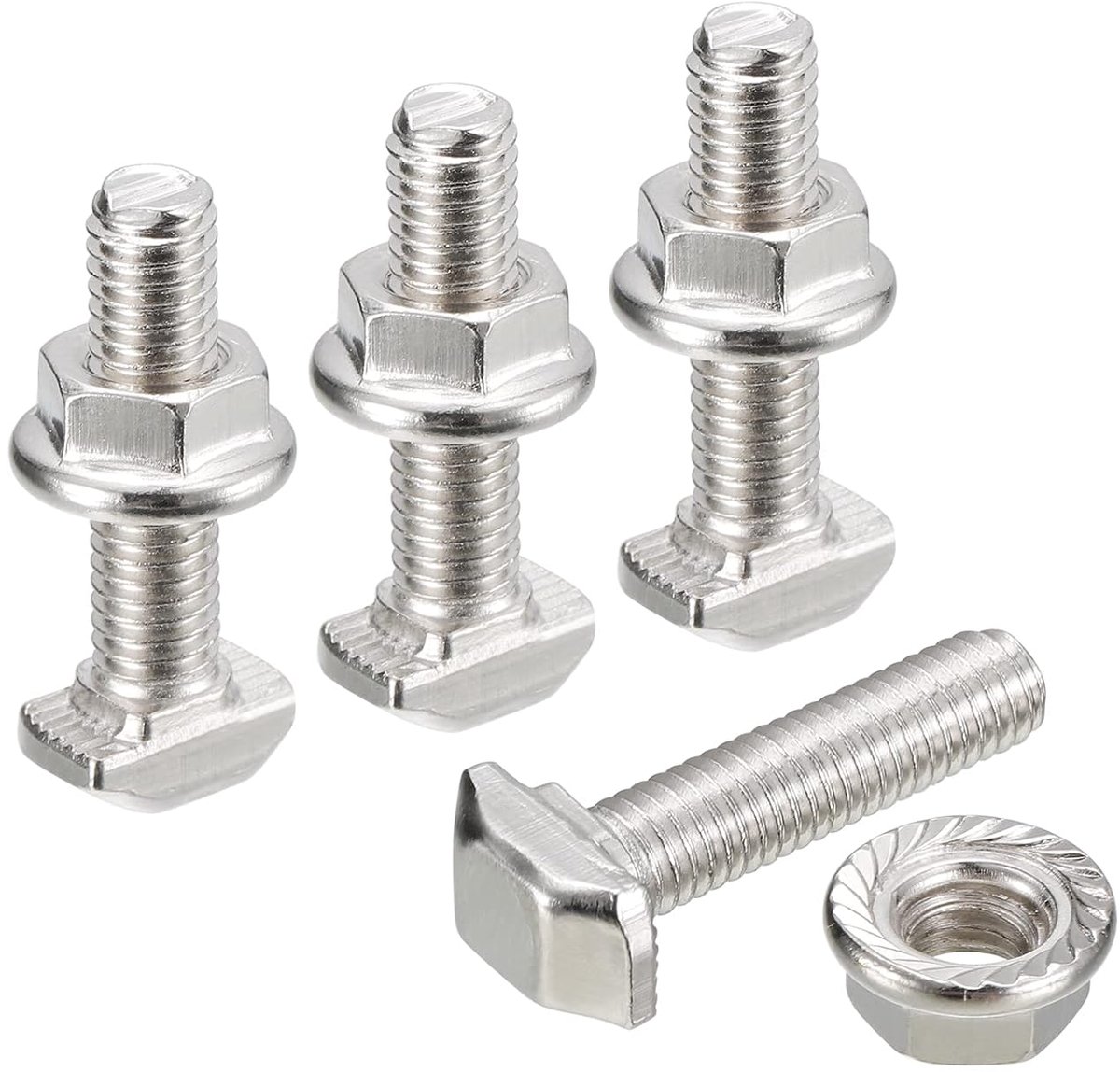 sourcing map M5 x 20 mm T-sleuf insteekbouten en M5 zeshoekige flens moer set 10 set hamerkop T-bouten T-vormige bouten schuifschroef voor 20 serie aluminium profielen