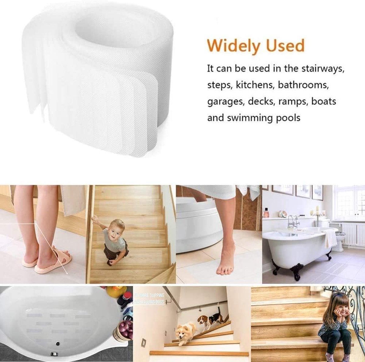 antislipstrips voor trappen 10x80cm met 15 rollen Antislip doorzichtige zelfklevende tape voor kinderen, ouderen, veiligheid van huisdieren (inclusief installatierol)