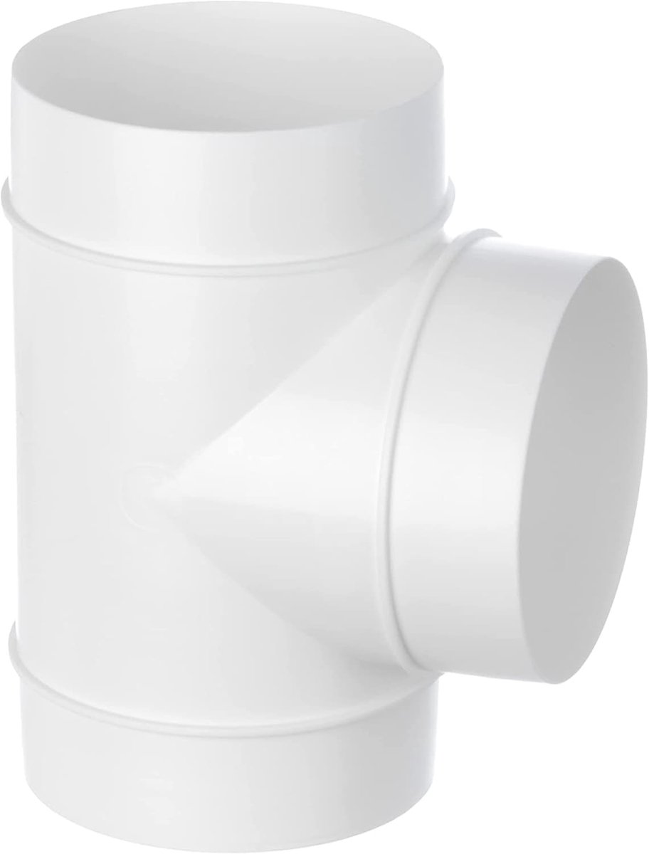 100 mm kunststof T-stuk voor ronde buissystemen - connector ventilatiebuis ventilatiekanaal