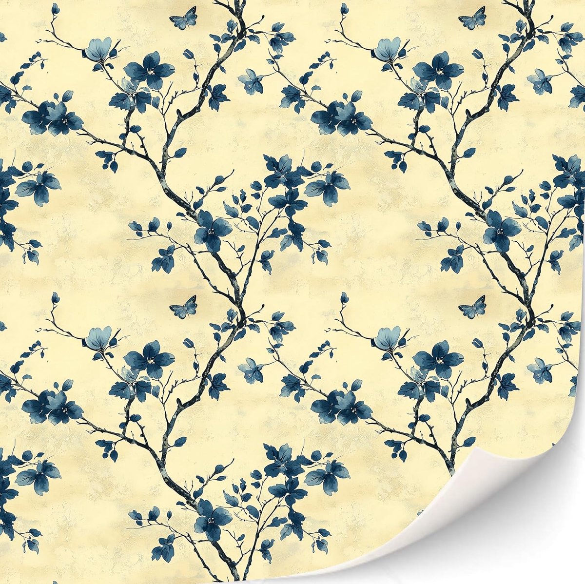 Behang voor poppenhuizen schaal 1:12 (blauwe sepia-bloemen)