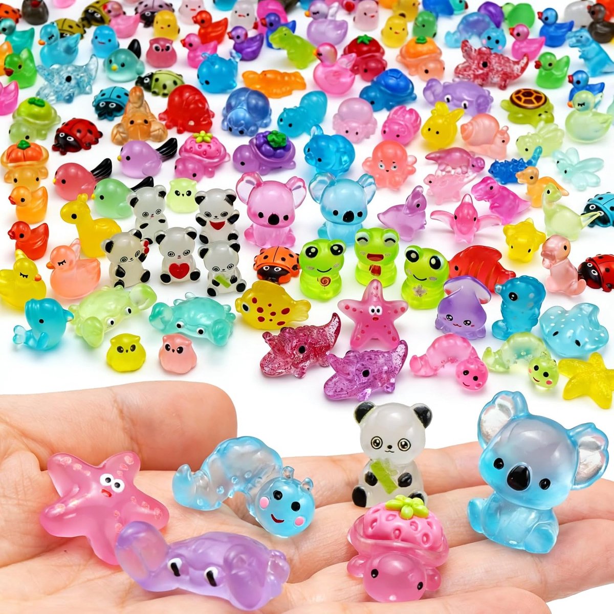 Miniatuur dieren set 160 stuks - gemengde resin figuren - glow in the dark - perfect voor decoratie - ShopVlot