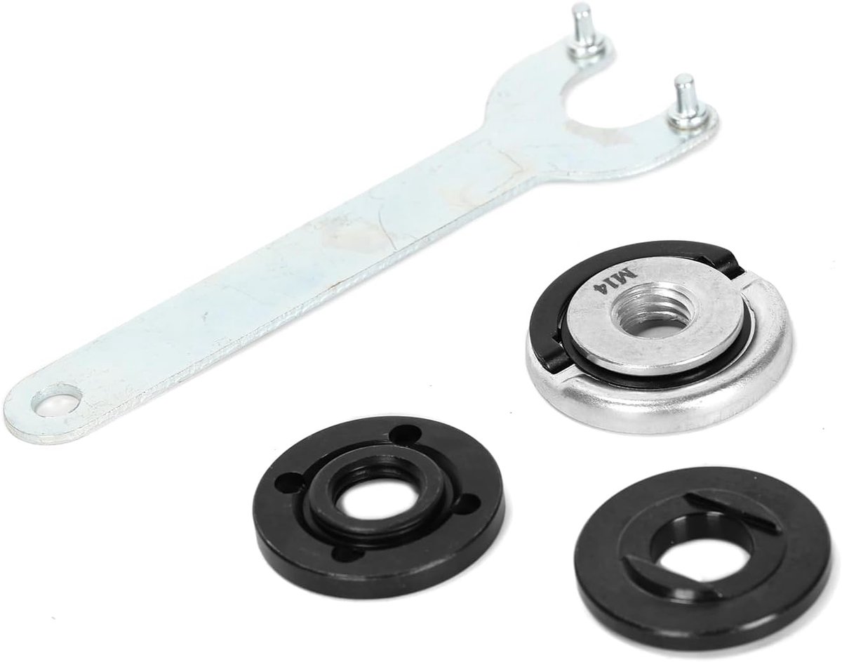 4 stuks haakse slijper accessoires (M14 Quick Release Moer + 5/8" binnen- en buitenhaakse slijper flens moer + sleutel) compatibel met Makita/Black & Decker/Ryobi