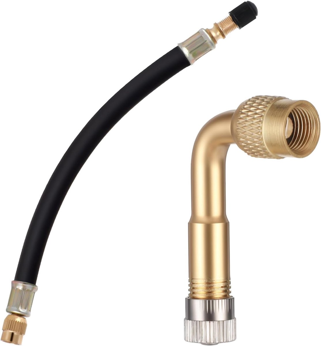 Bandklepverlenging, 21 cm Bandklepstuurpenadapter met Messing, Flexibele Klepstuurpenverlenger met 90 Graad, Bandklepstuurpen voor RV, Fiets, Motor, Auto