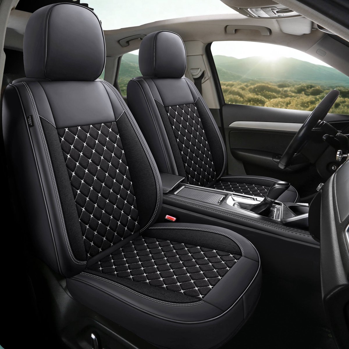 Autostoelhoezen voor Audi A3 8L | Set van 2 | Hoogwaardig Kunstleer (Skai) | CLS902 | Zwart met witte stiknaden