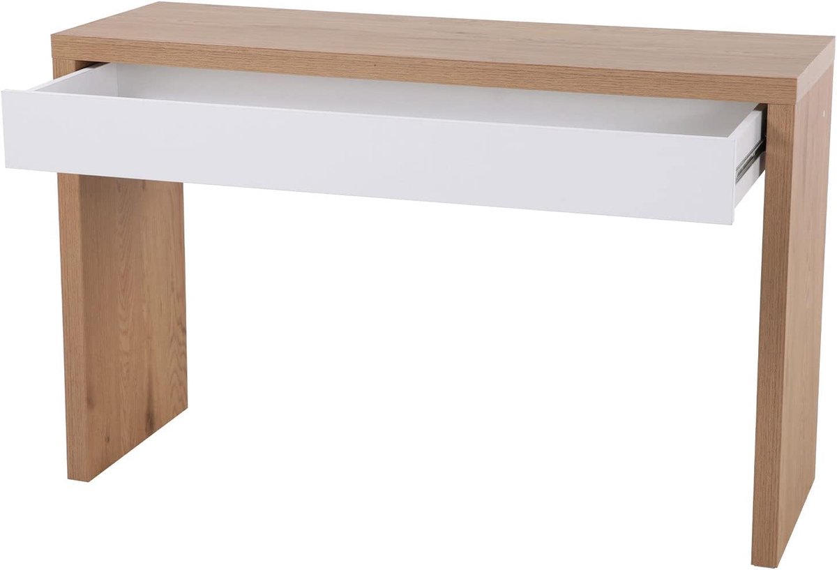 Angular Bureau met lade, make-uptafel, kaptafel, 120 x 40 x 76 cm (eiken/wit)