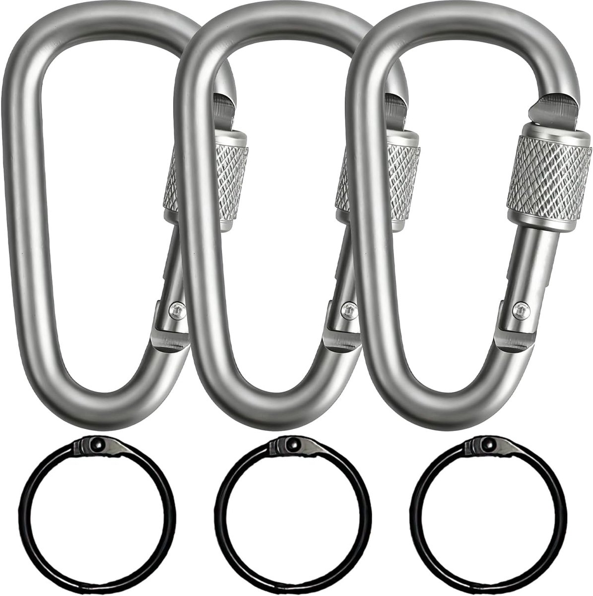 3 stuks karabijnhaakclips, karabijnhaak sleutelhangers met schroefsluiting, legering sleutelhangers, D-ring sleutelhangers voor reizen, kamperen, outdoor accessoires en rugzakken.