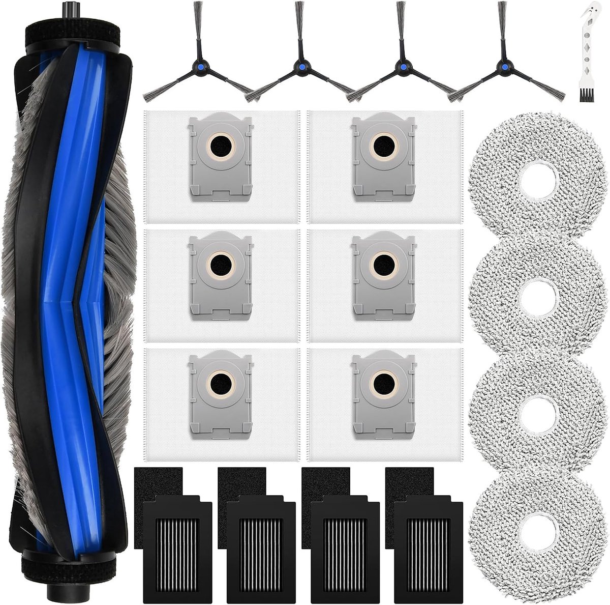 20 stuks accessoires voor Ecovacs Deebot T50 Max Pro Omni robotstofzuiger | Met 1 hoofdborstel, 4 dweilpads, 6 stofzakken, 4 HEPA-filters, 4 zijborstels, 1 reinigingsborstel