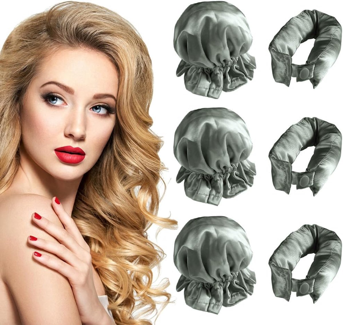 Krulspelden Krullen Zonder Hitte, 3 Stuks Satijn Zijde Hittevrije Krullen, Hittevrije Krulband voor Haarroller, Overnachting Krulspelden, DIY Haarstyling voor Kort en Lang Haar