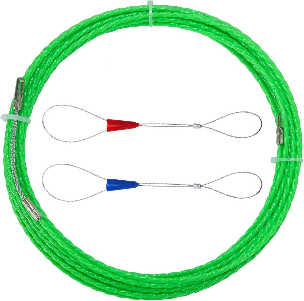 intrekdraad, 10 m, kabeltrekhulp, intrekhulp, intrekspiraal, polyester met geleidingsveer voor het leggen van kabels, lege buizen, groen