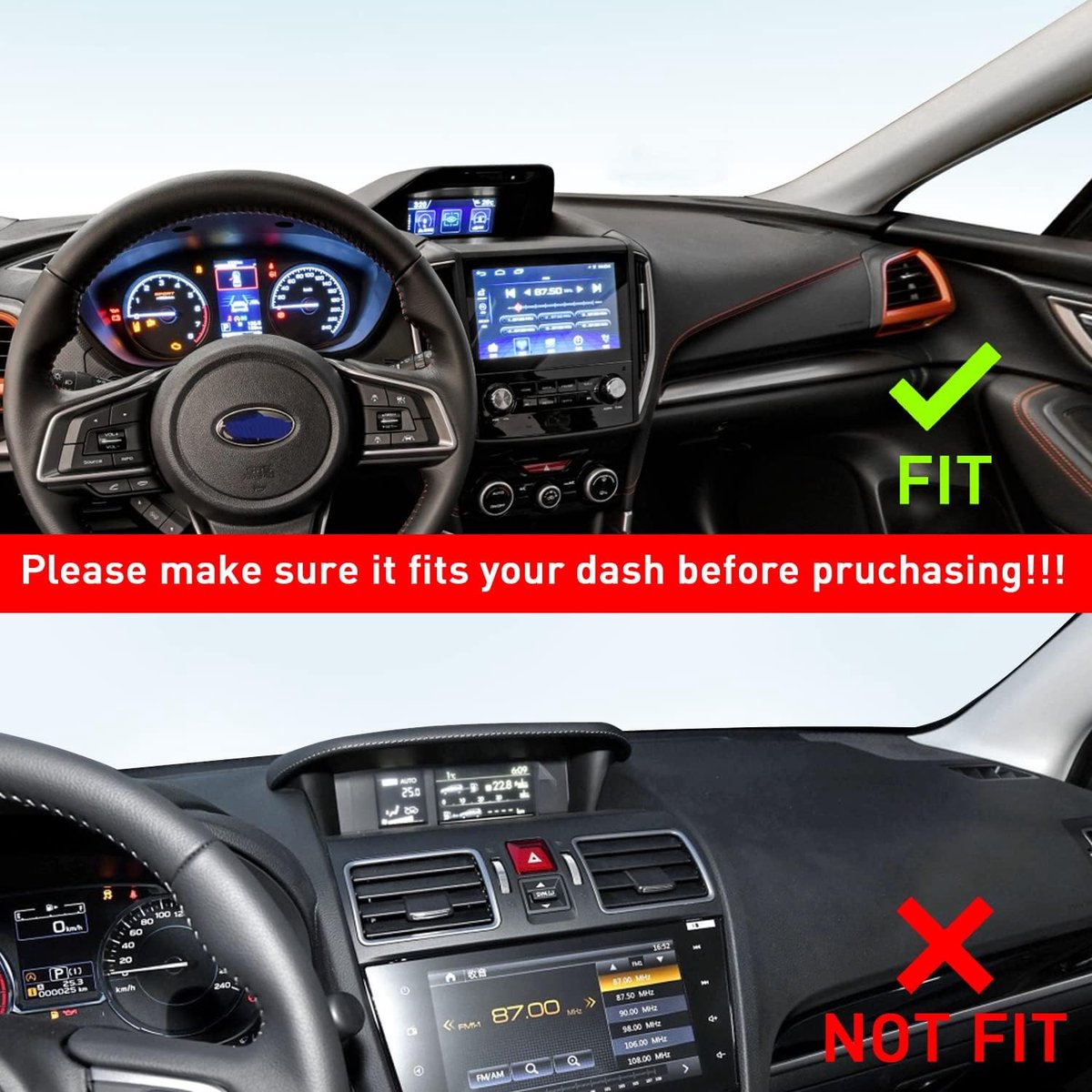 Mats for Subaru Crosstrek Accessories 2023-2018, Forester 2019-2024, Impreza 2018-2023, Interior Non-Slip Dash Mat Pad Liner (Black)