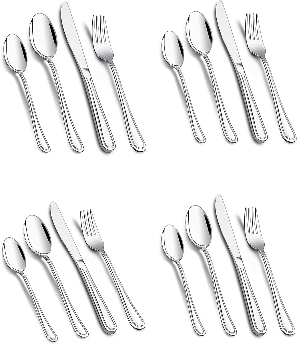 Bestekset, 16-delige roestvrijstalen bestekset, servies zilverwerk set met lepelmes en vorkset, servies voor 4 - ShopVlot