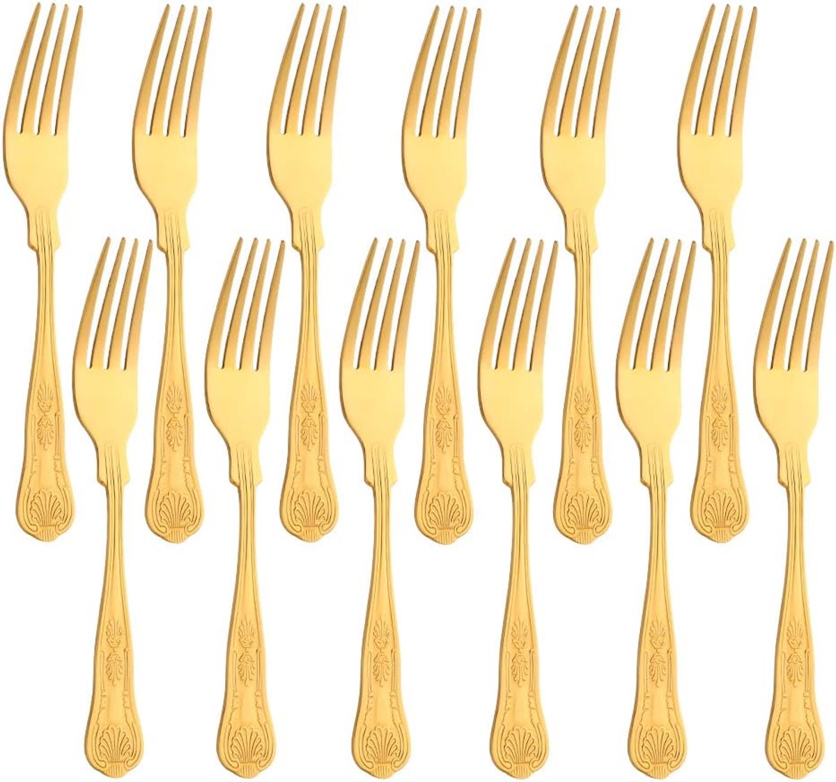 Dessertvorken, Buyer Star roestvrij staal, gouden vorkset voor desserts, pastasalade, 12 stuks