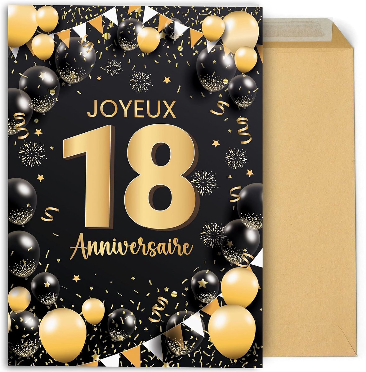 Carte d’anniversaire 18 ans. Grande carte originale pliable 42x30 cm avec félicitations pour la famille, les amis et les collègues (18 ans)