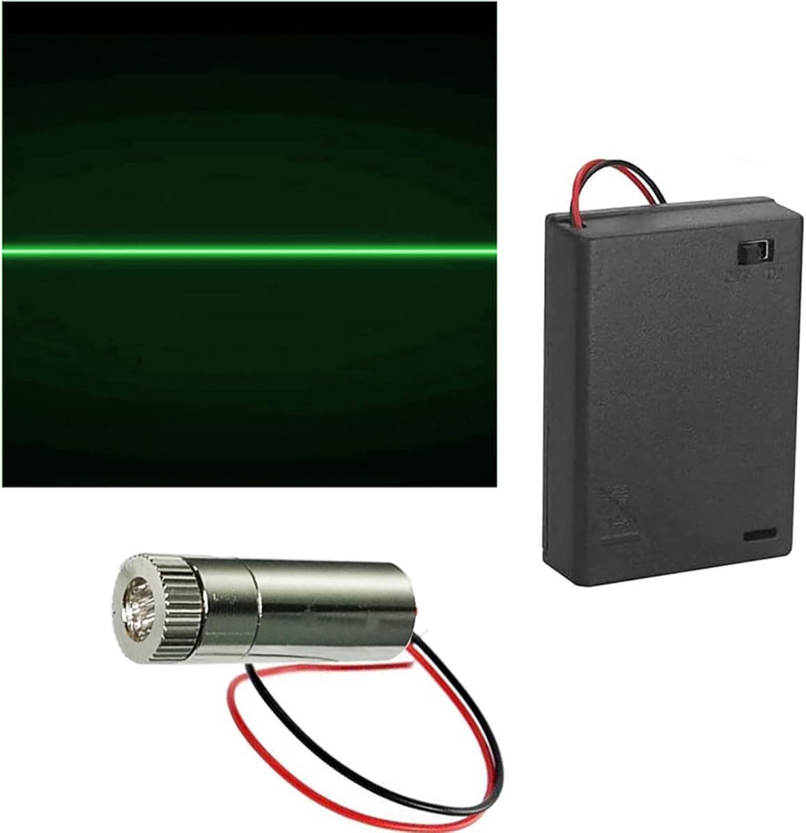 1 stuks 520nm 3-5V groene laserlijnmodule diode met driver plastic lens + 1 stuks AA-batterijhouders (lichtbronvorm: lijn)