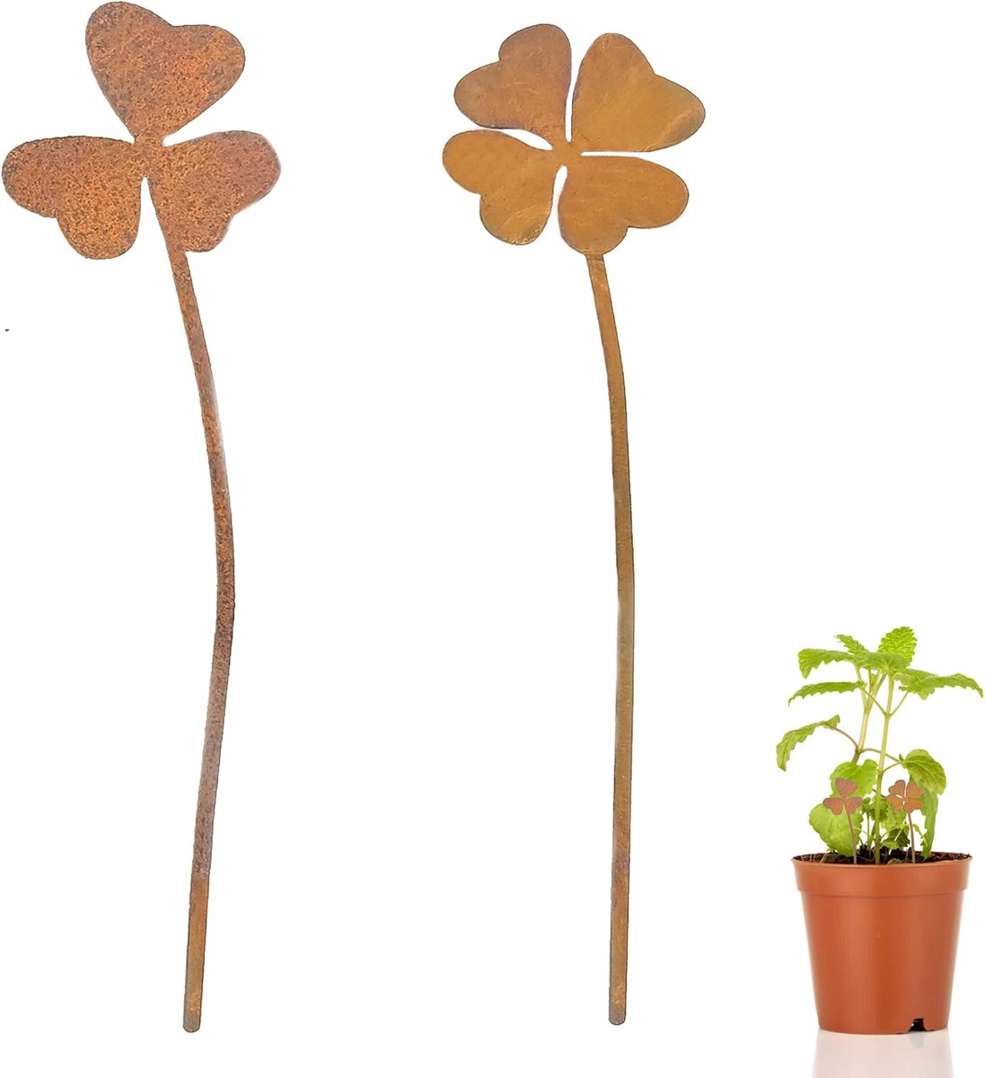 2 stuks metalen rustieke dieren tuin palen beeldjes kunstbeelden set met 2 roestige ijzeren decoraties voor de tuin vintage rustieke ijzeren tuinkunst decoratieve tuinstokken (bruin)
