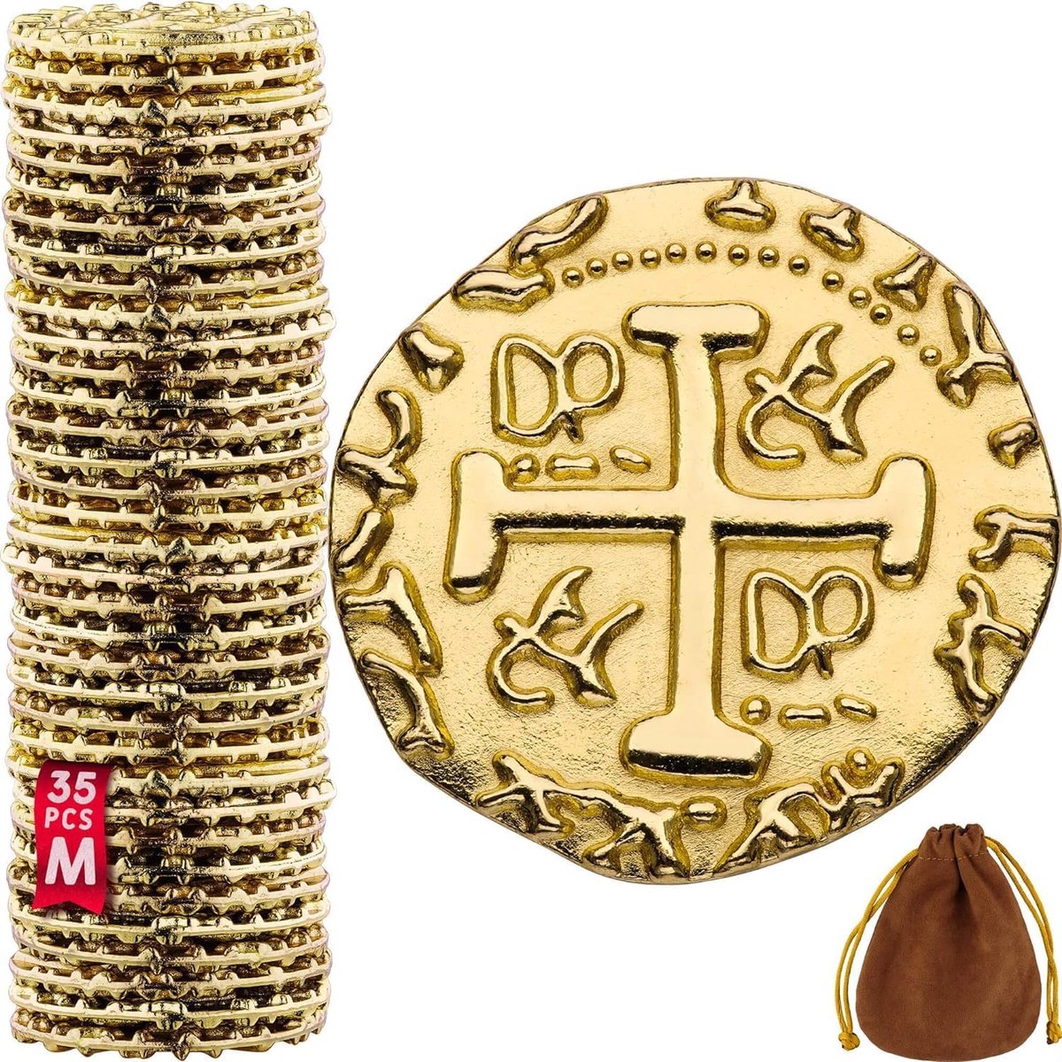 35 Middelgrote Goudkleurige Metalen Piratenmunten, Schatmunten, 22 mm Set | Metalen Replica’s Van Spaanse Dubloenen Voor Bordspellen, Fiches, Speelgoed, Cosplay, Realistische Munten, Piratenschatkist