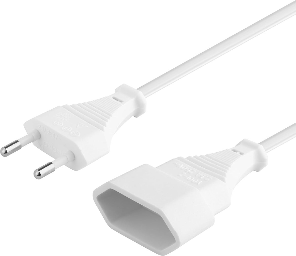 kpsm3w Verlengkabel 230V 3m, Euro verlenging met eurostekker en bus, stroomkabelverlenging voor 230V, stopcontact, kleur wit