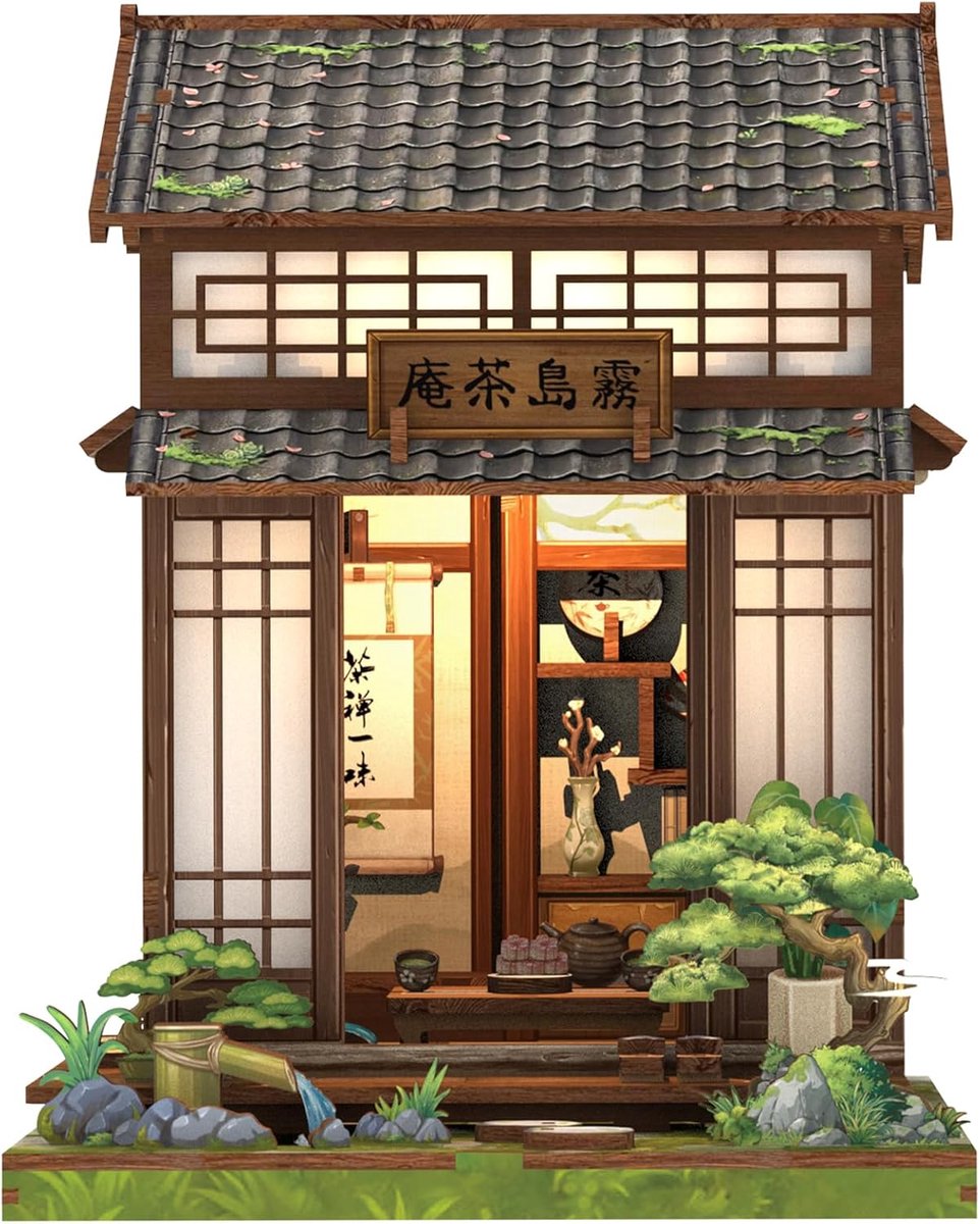 Book Nook Japan - DIY miniatuur huisset voor volwassenen boekenkast decoratie klein huis boekenkook 3D puzzel ambachtelijke geschenken voor vrouwen boekenliefhebbers (Japanse theewinkel)