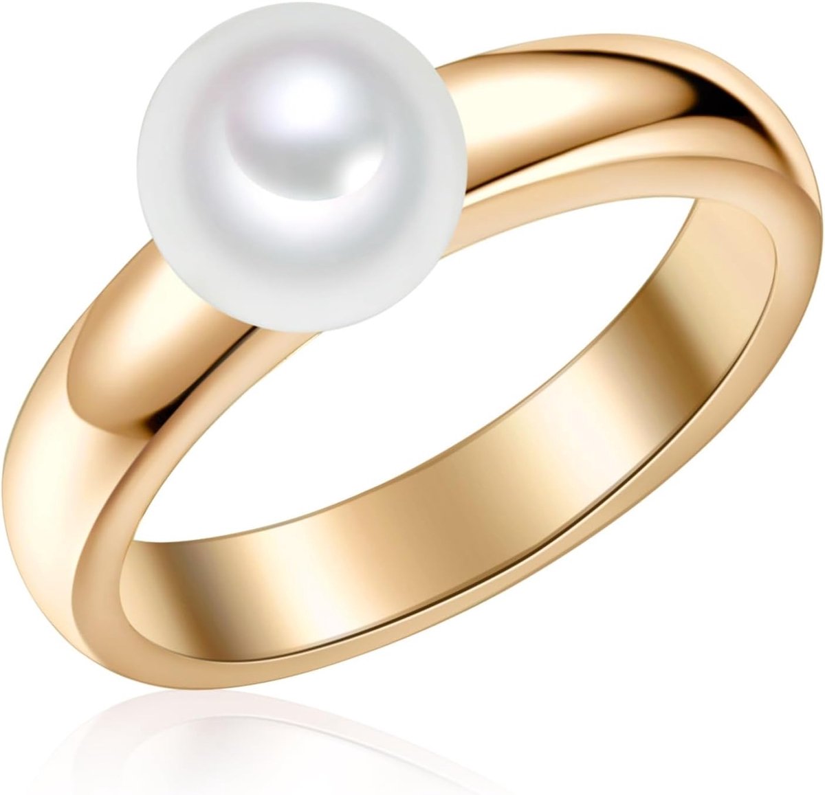 Pearls Dames Ring 925 Sterling zilver geelgoud verguld zoetwater gekweekte Parel rond 7,5-8 mm wit - moderne Ring Parelring geelgoud kleuren