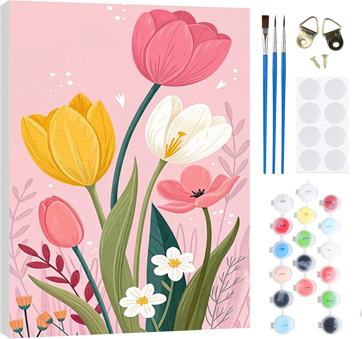 RICUVED Bloemen schilderen op nummer, 20 x 30 cm, voor volwassenen en kinderen, met houten frame, bloemen, complete - ShopVlot