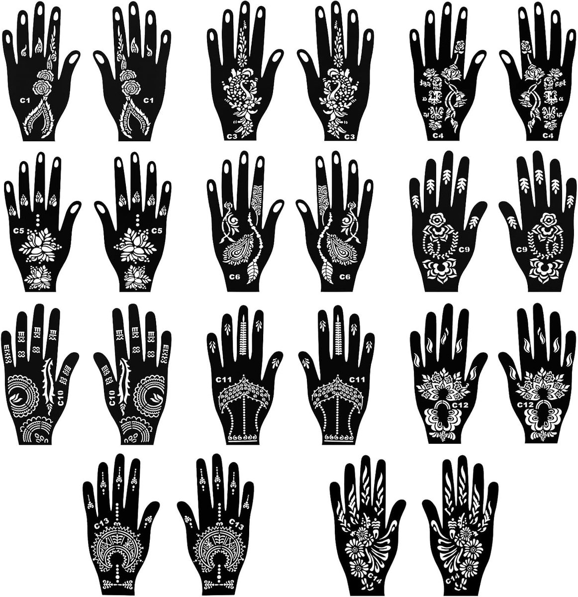 Tijdelijke Tattoo, 11 Paar Tijdelijke Palm Tattoo Sjablonen, Waterdichte Festival Tattoo Stickers, Tattoo Stencil Kit voor Vrouwen Meisjes Tieners Gezicht Body Art Verf
